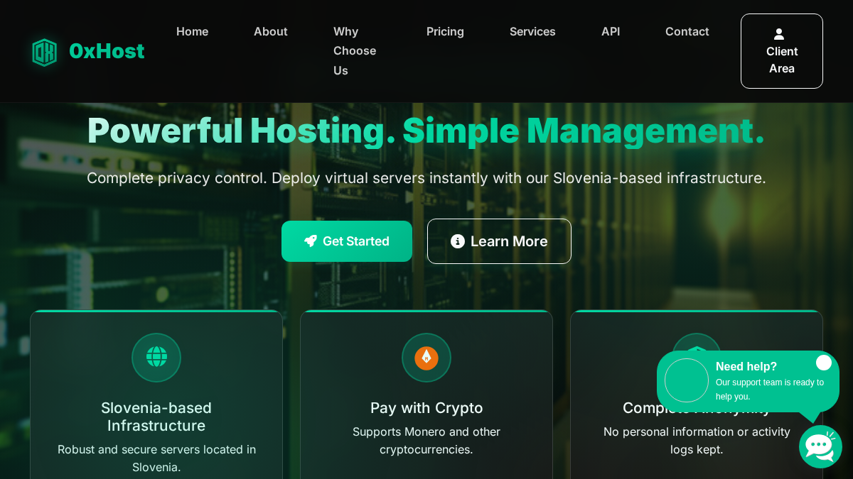 0xhost.com 官网首页截图