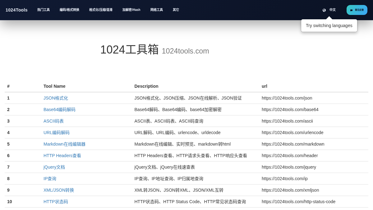 1024tools.com 官网首页截图