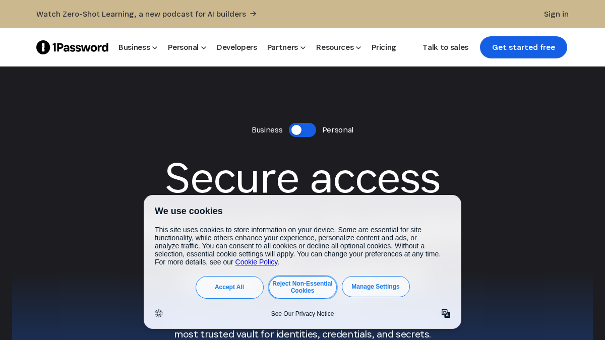 1password.com 官网首页截图