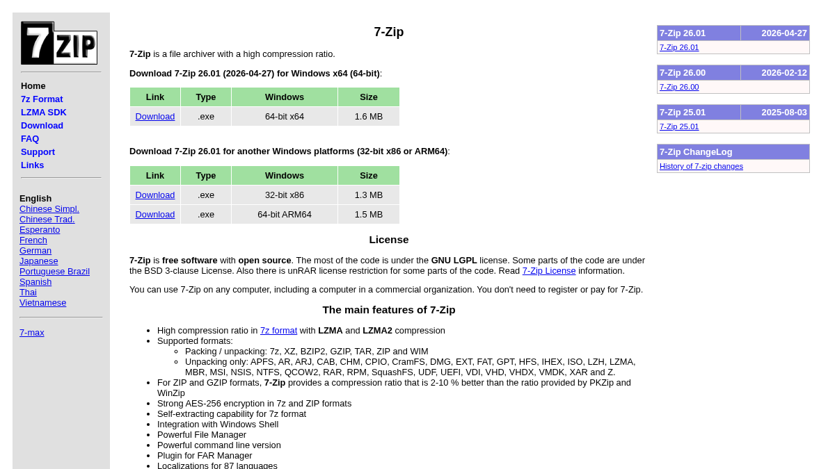 7-zip.org 官网首页截图