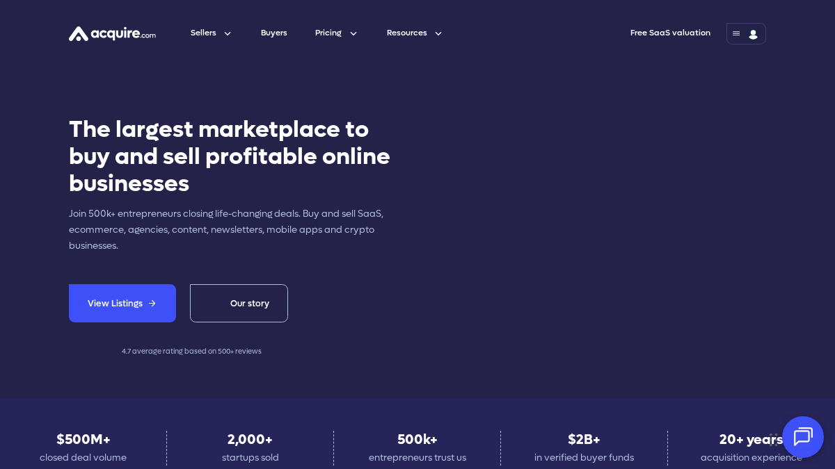 acquire.com 官网首页截图