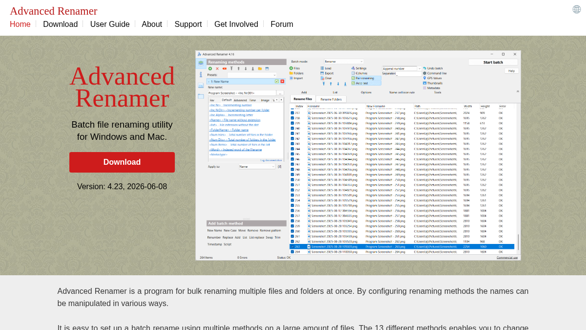 advancedrenamer.com 官网首页截图