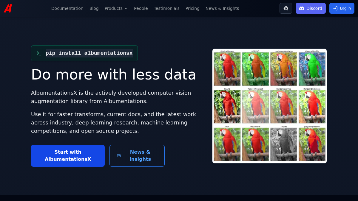albumentations.ai 官网首页截图
