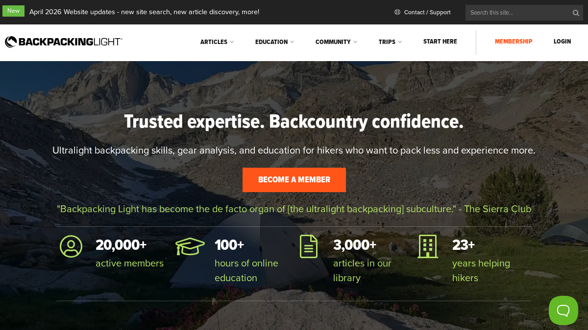 backpackinglight.com 官网首页截图