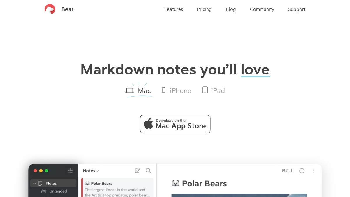 bear.app 官网首页截图