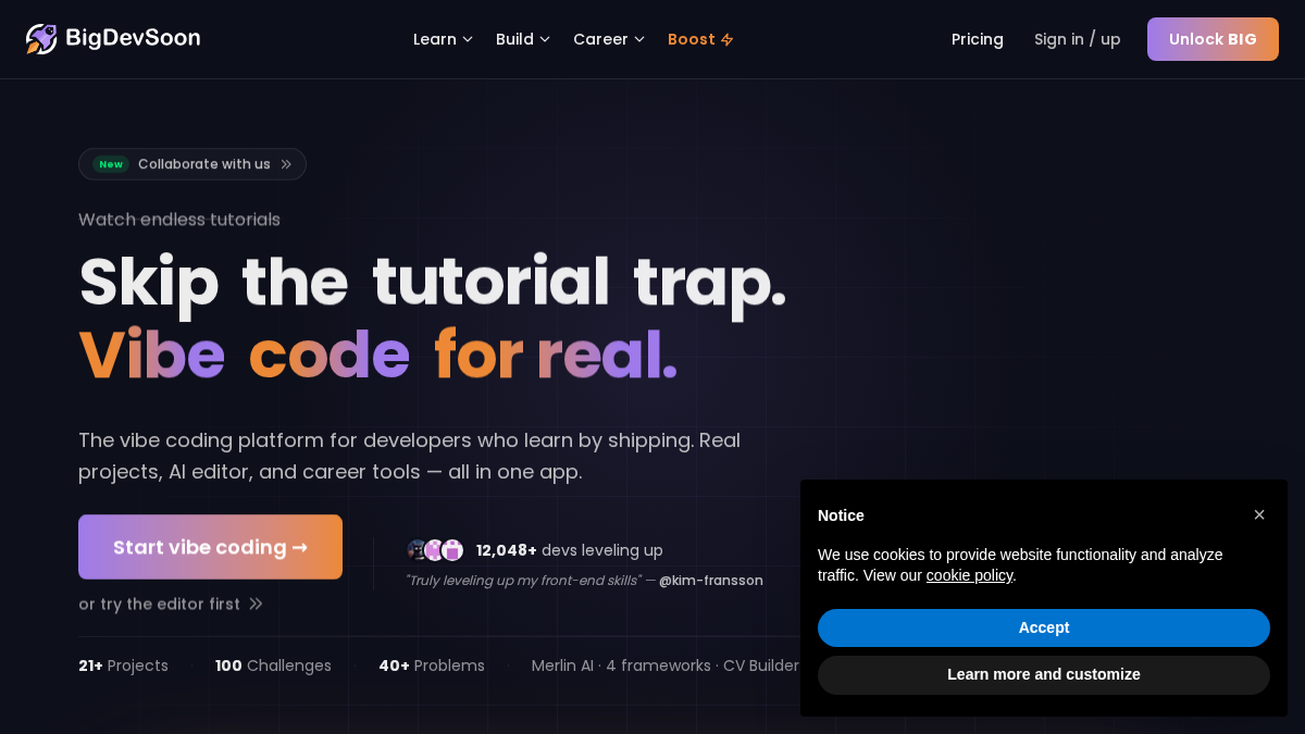 bigdevsoon.me 官网首页截图