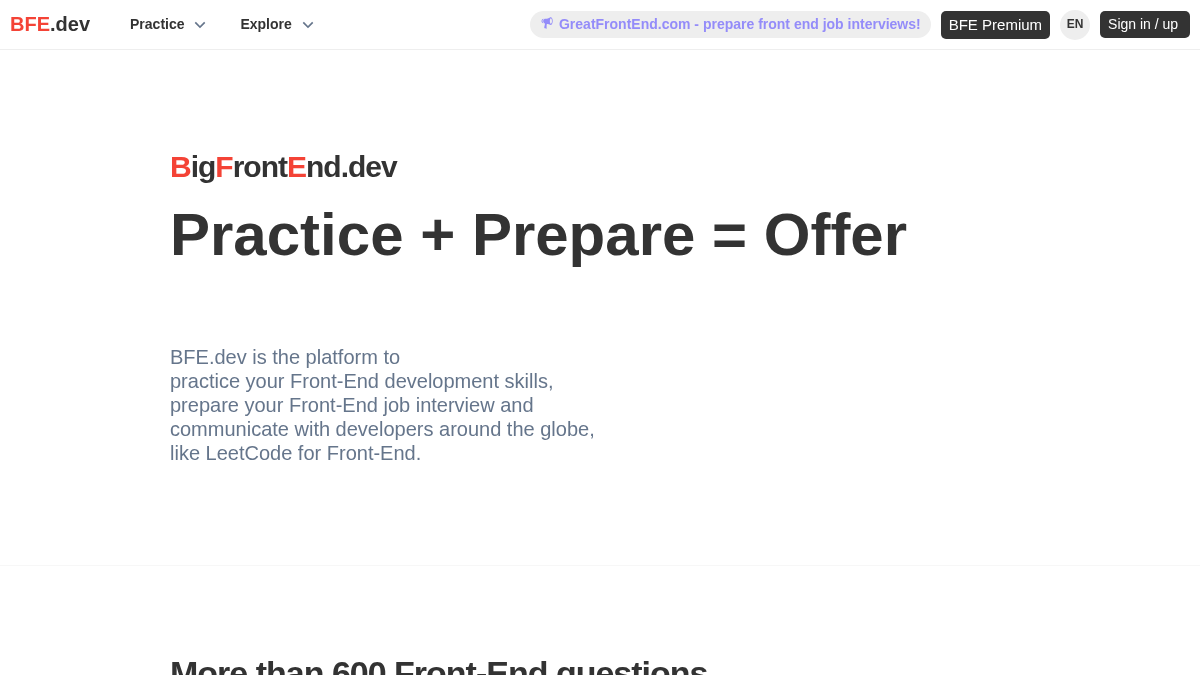 bigfrontend.dev 官网首页截图