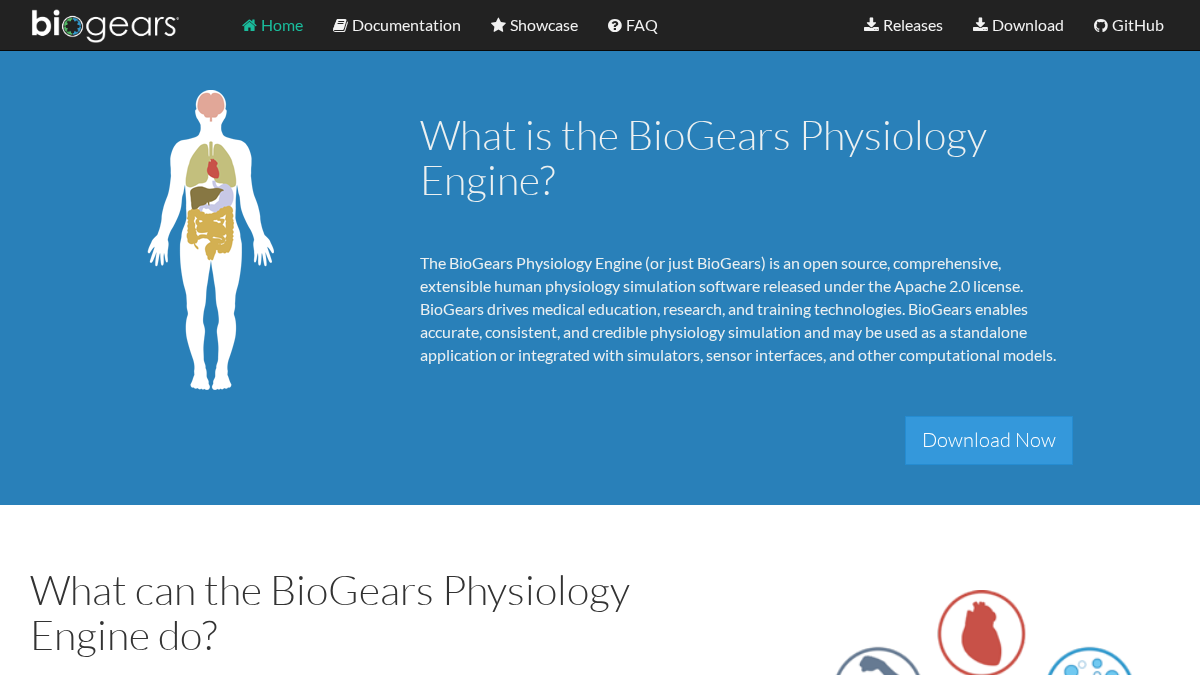 biogearsengine.com 官网首页截图