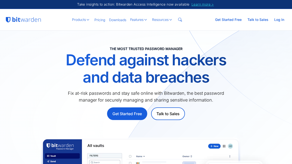 bitwarden.com 官网首页截图
