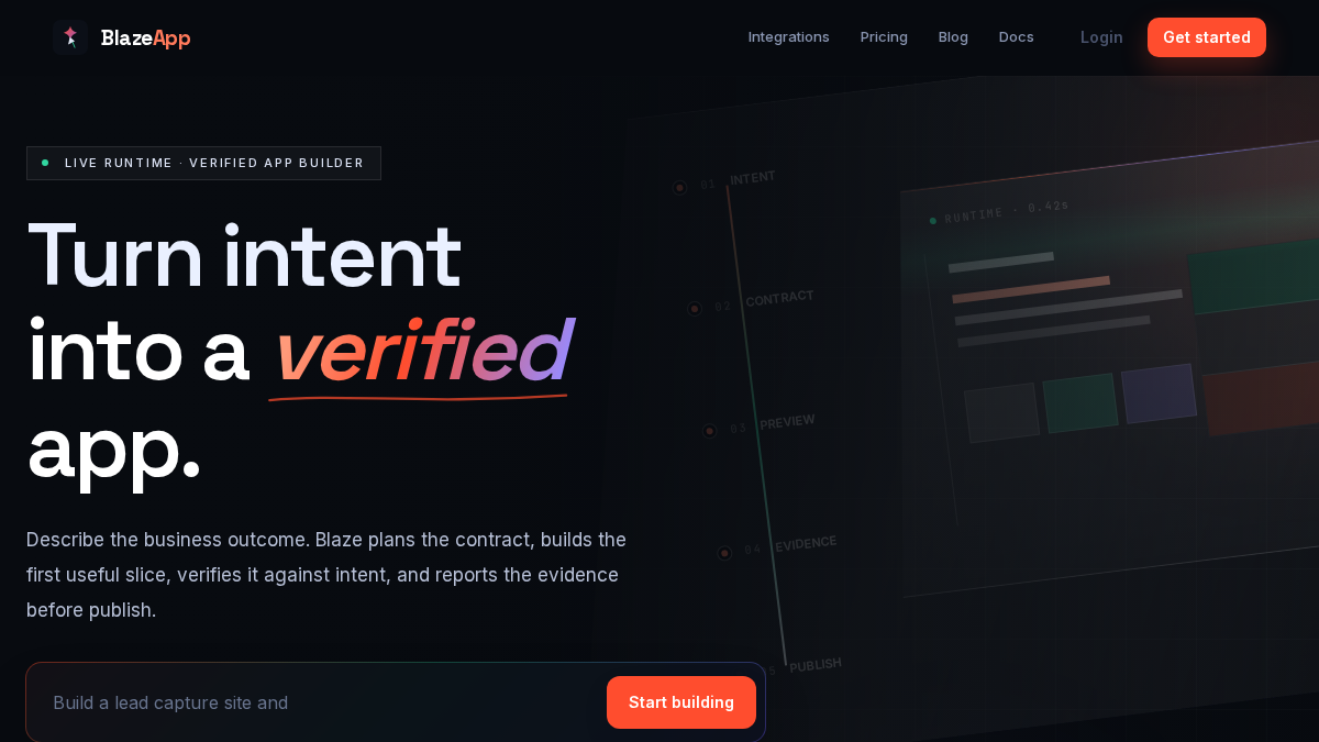 blazeapp.dev 官网首页截图