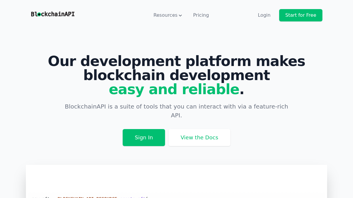 blockchainapi.com 官网首页截图