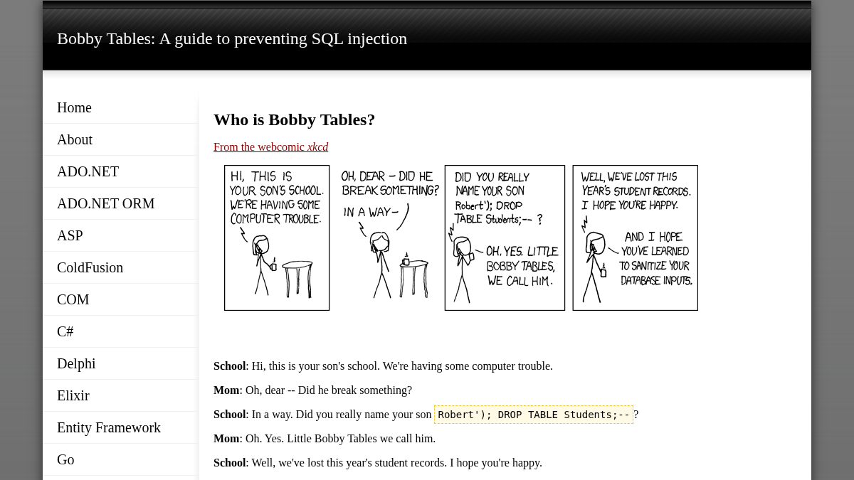 bobby-tables.com 官网首页截图