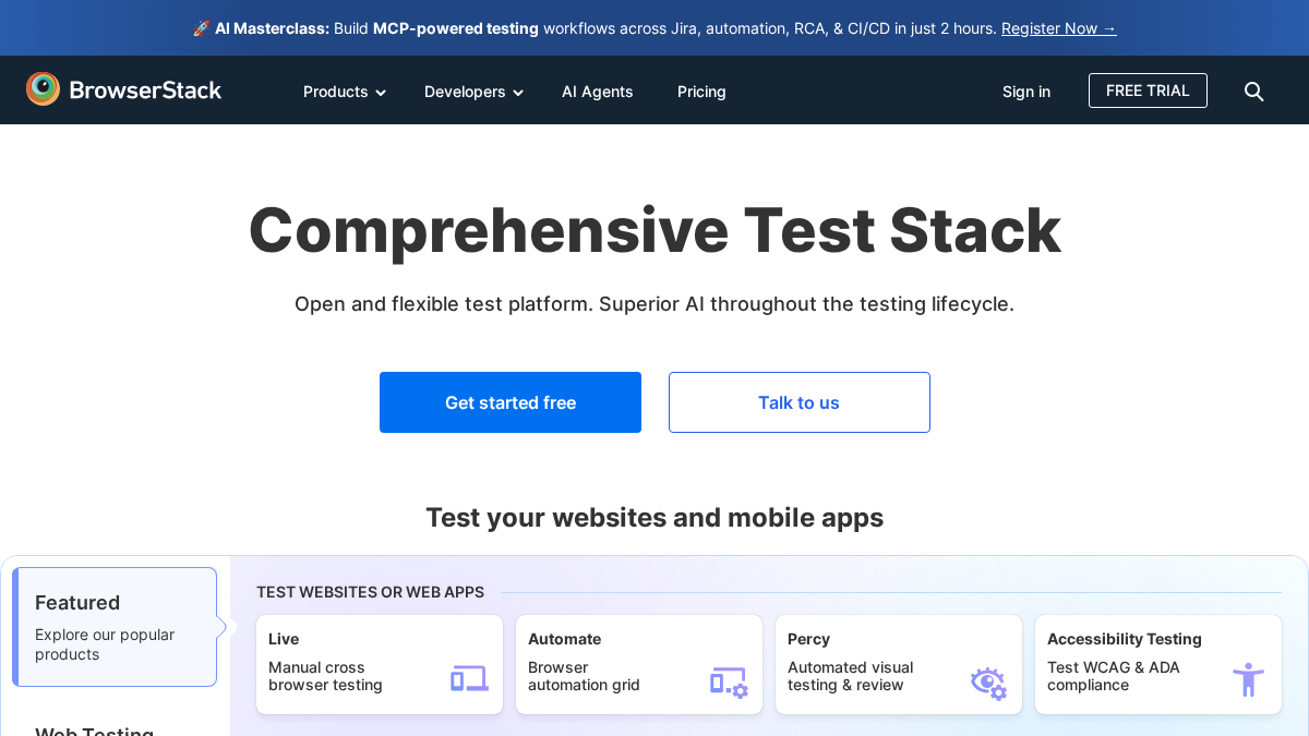 browserstack.co 官网首页截图