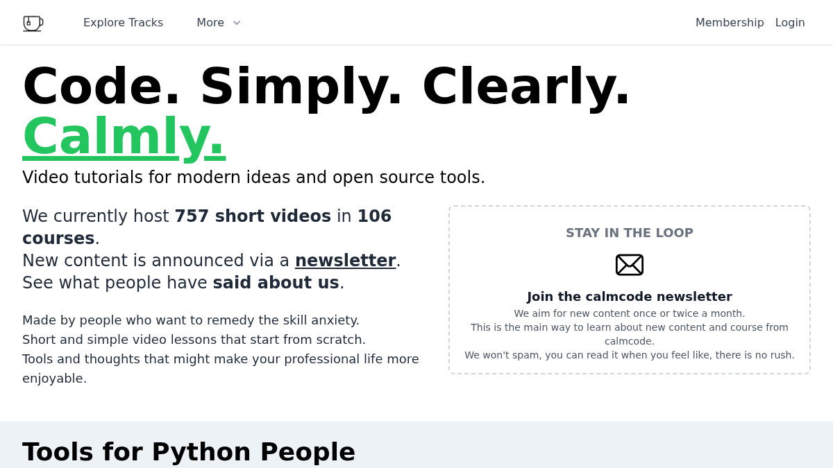 calmcode.io 官网首页截图