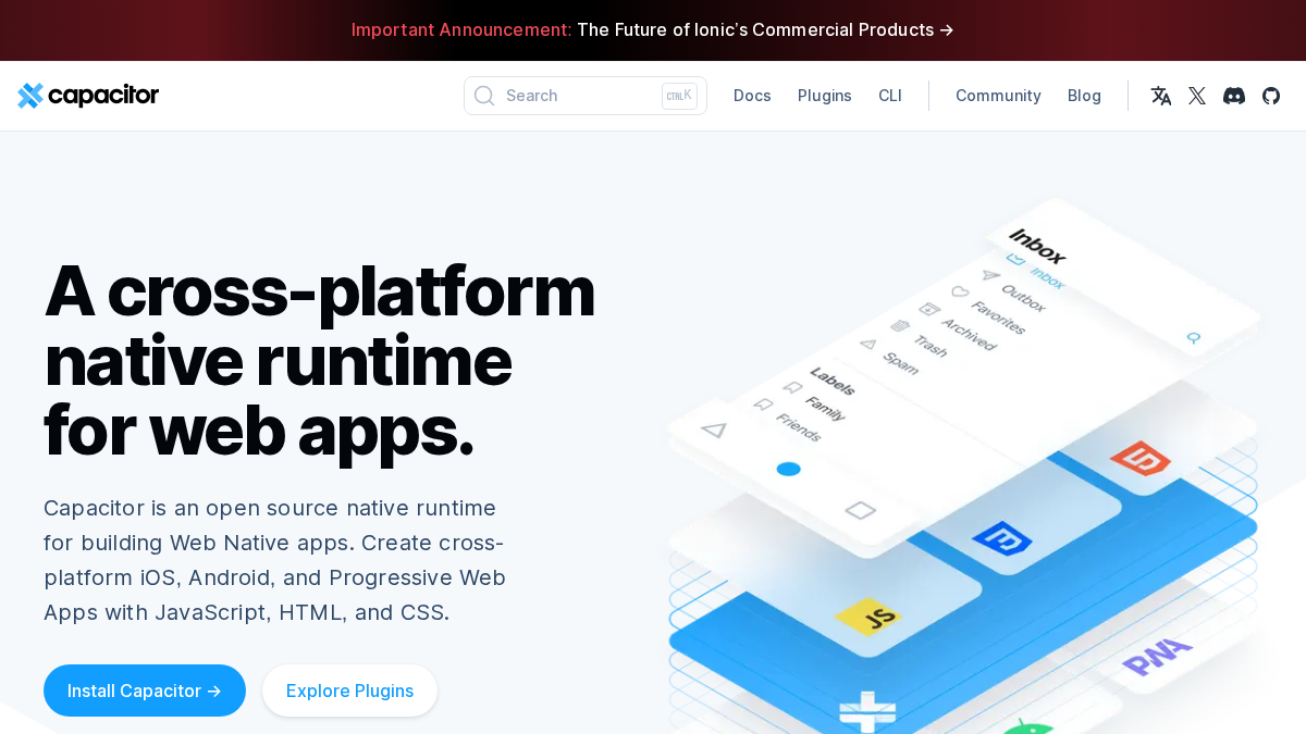 capacitorjs.com 官网首页截图