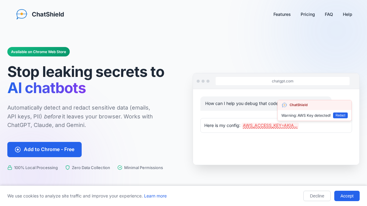 chatshield.app 官网首页截图