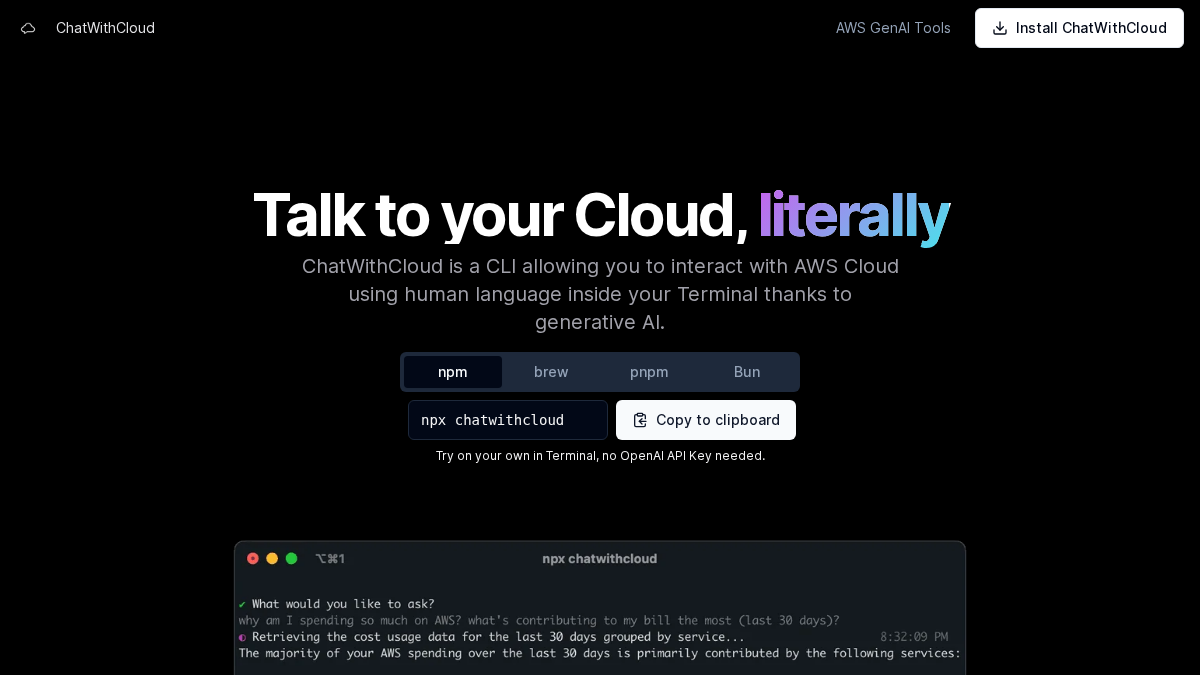 chatwithcloud.ai 官网首页截图