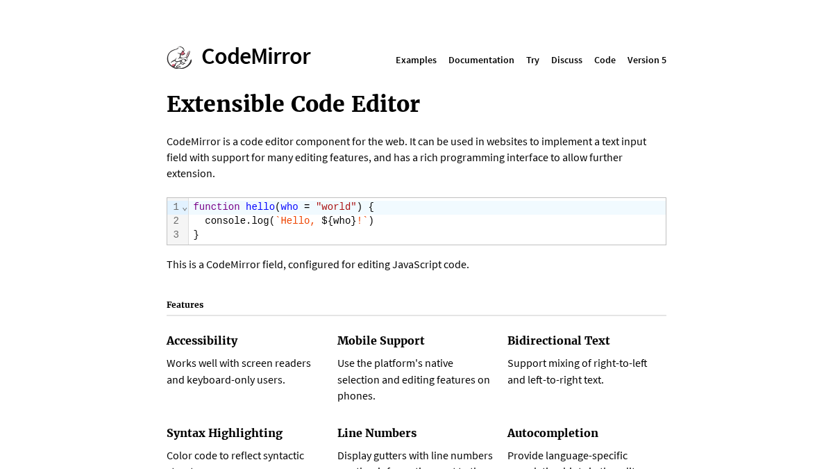 codemirror.net 官网首页截图