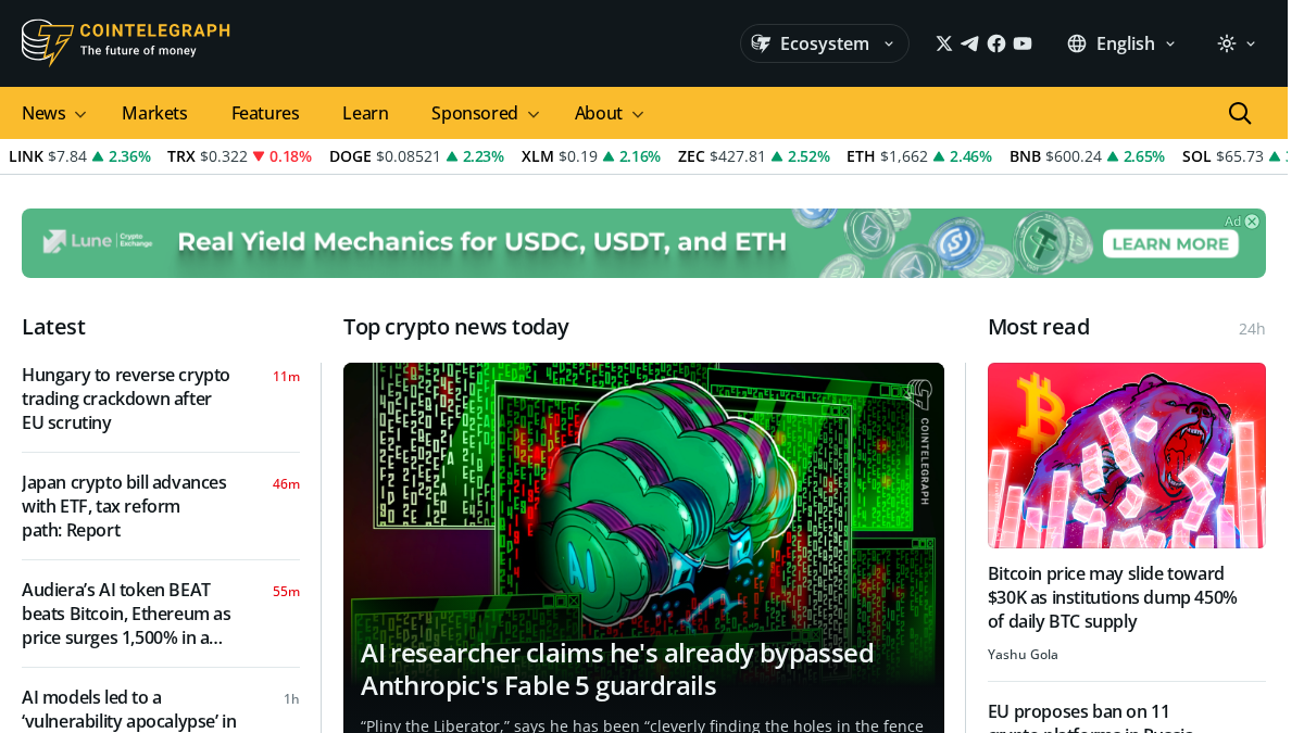 cointelegraph.com 官网首页截图