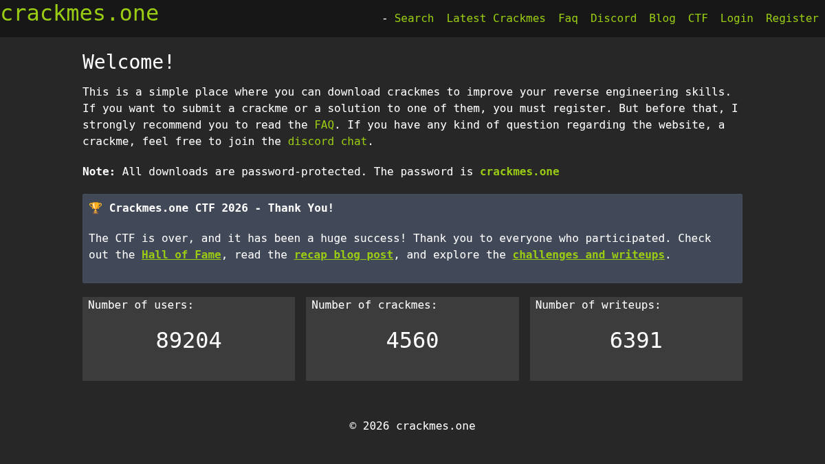 crackmes.one 官网首页截图