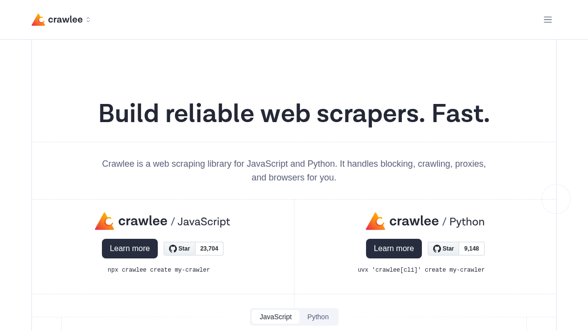 crawlee.dev 官网首页截图