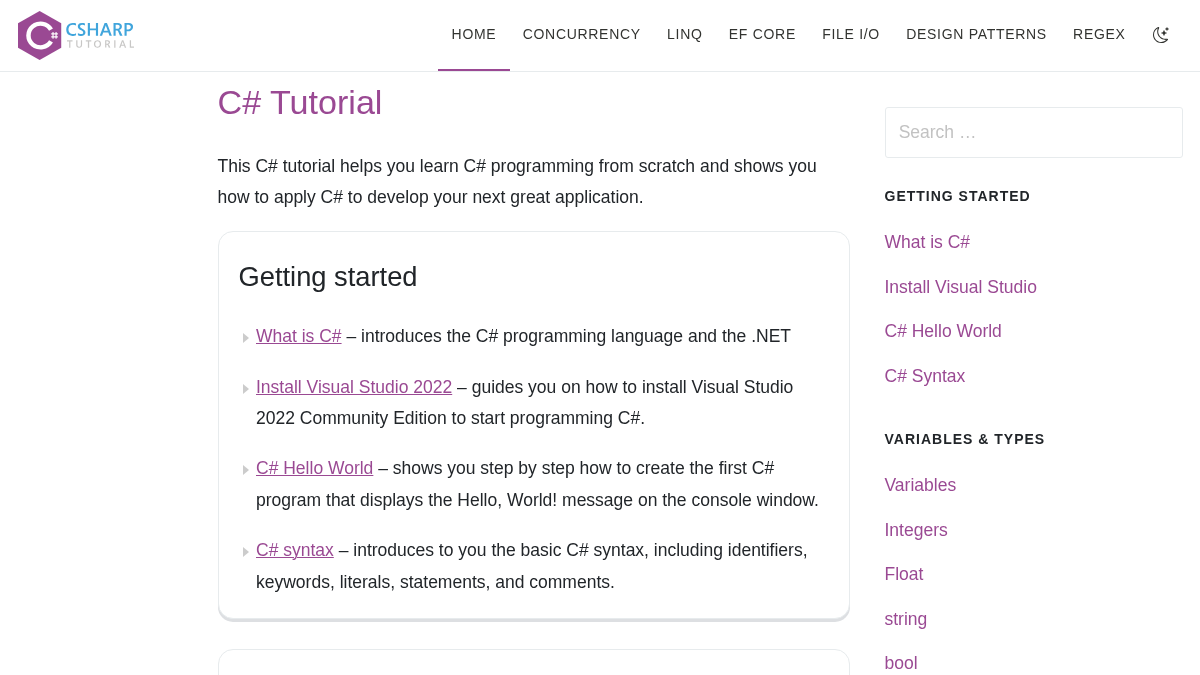 csharptutorial.net 官网首页截图