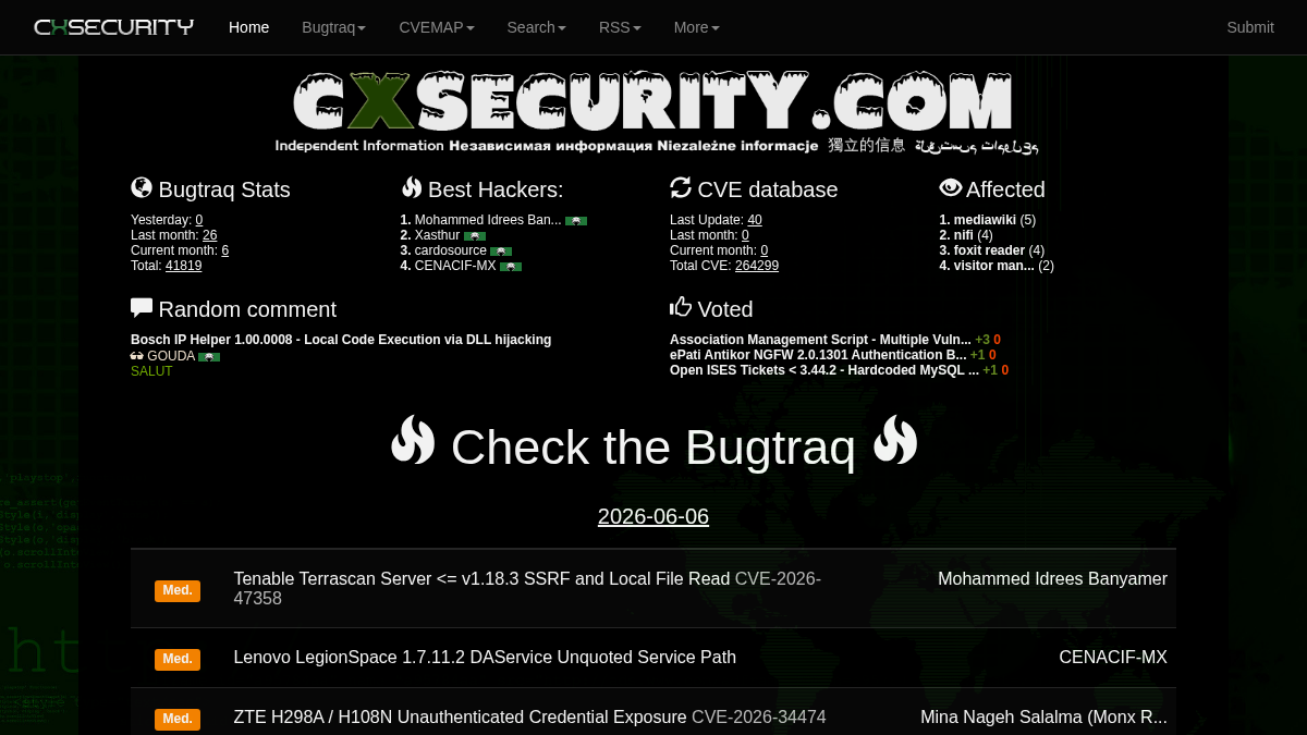 cxsecurity.com 官网首页截图