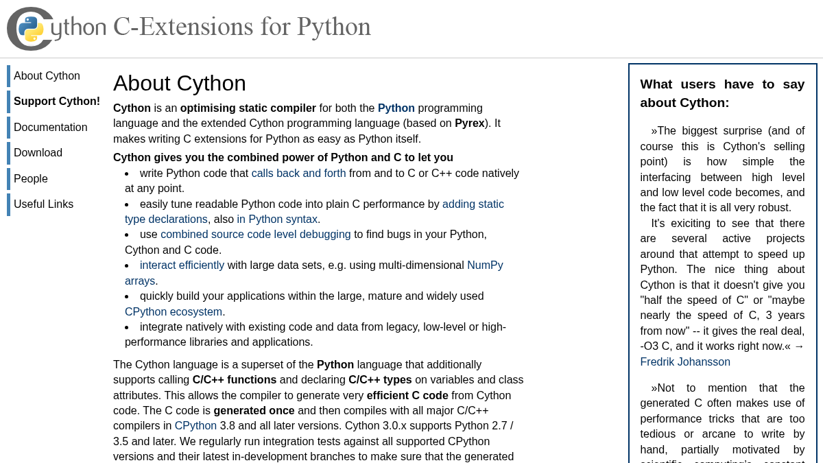 cython.org 官网首页截图