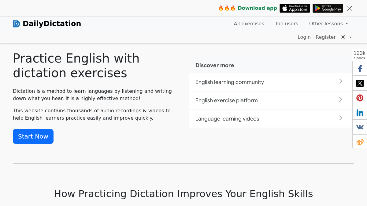 dailydictation.com 官网首页截图