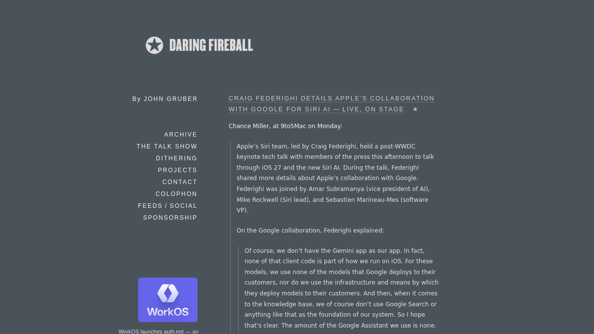 daringfireball.net 官网首页截图