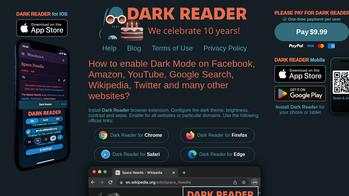 darkreader.org 官网首页截图