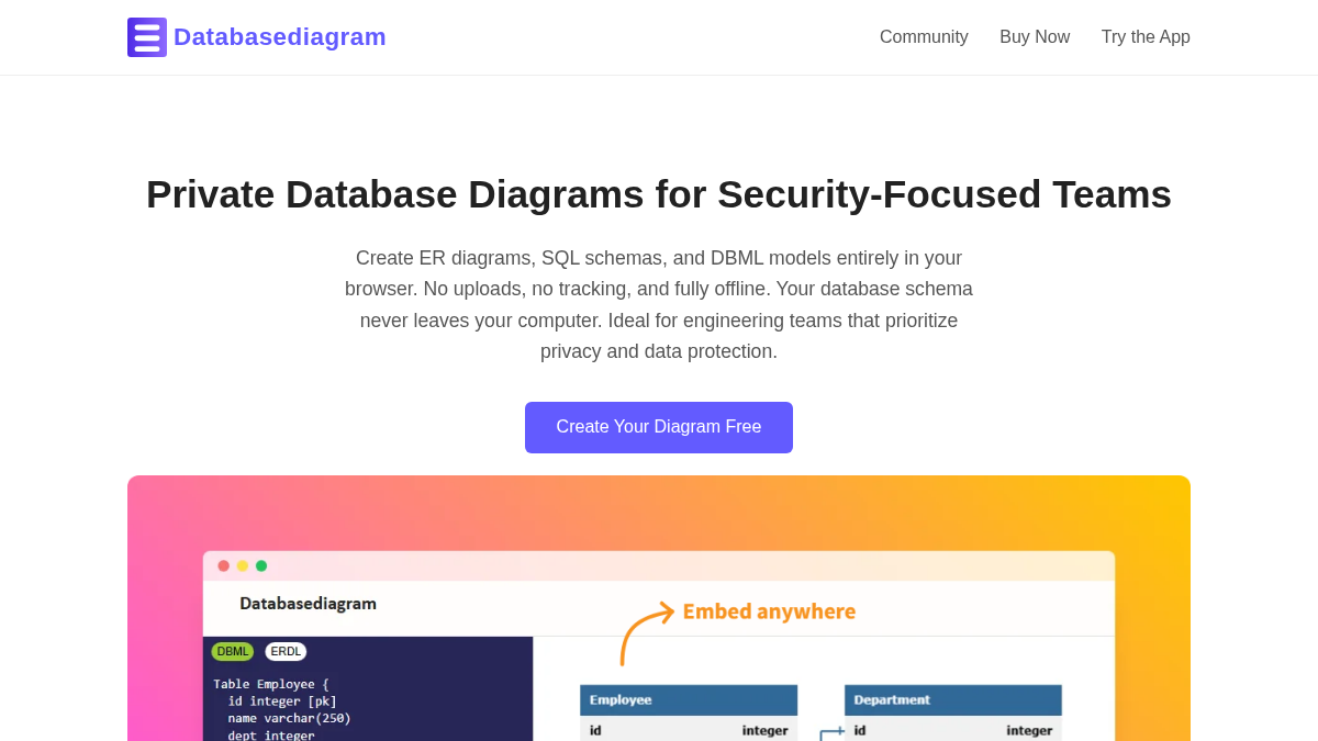 databasediagram.com 官网首页截图