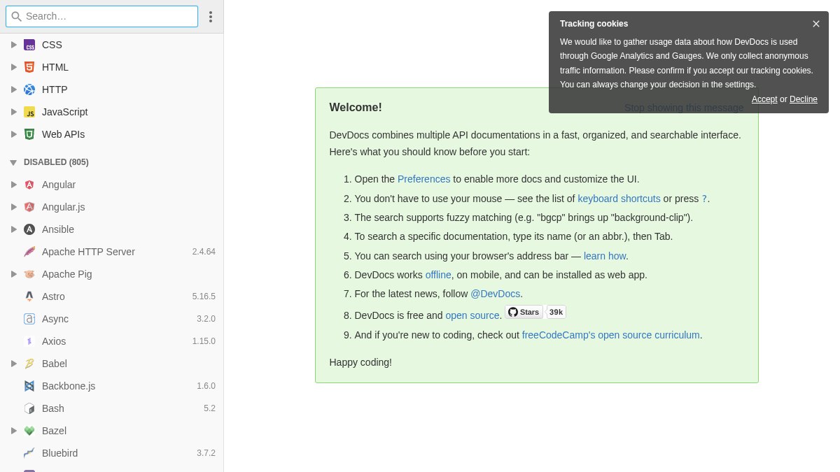devdocs.io 官网首页截图