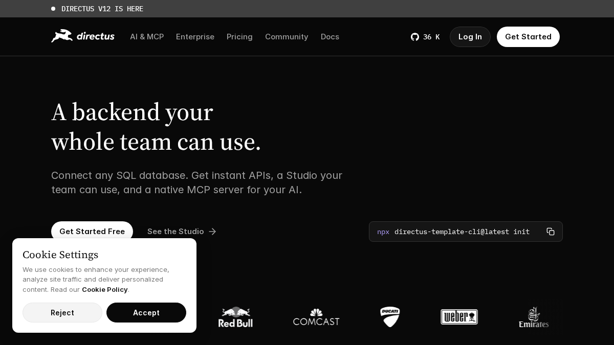 directus.io 官网首页截图