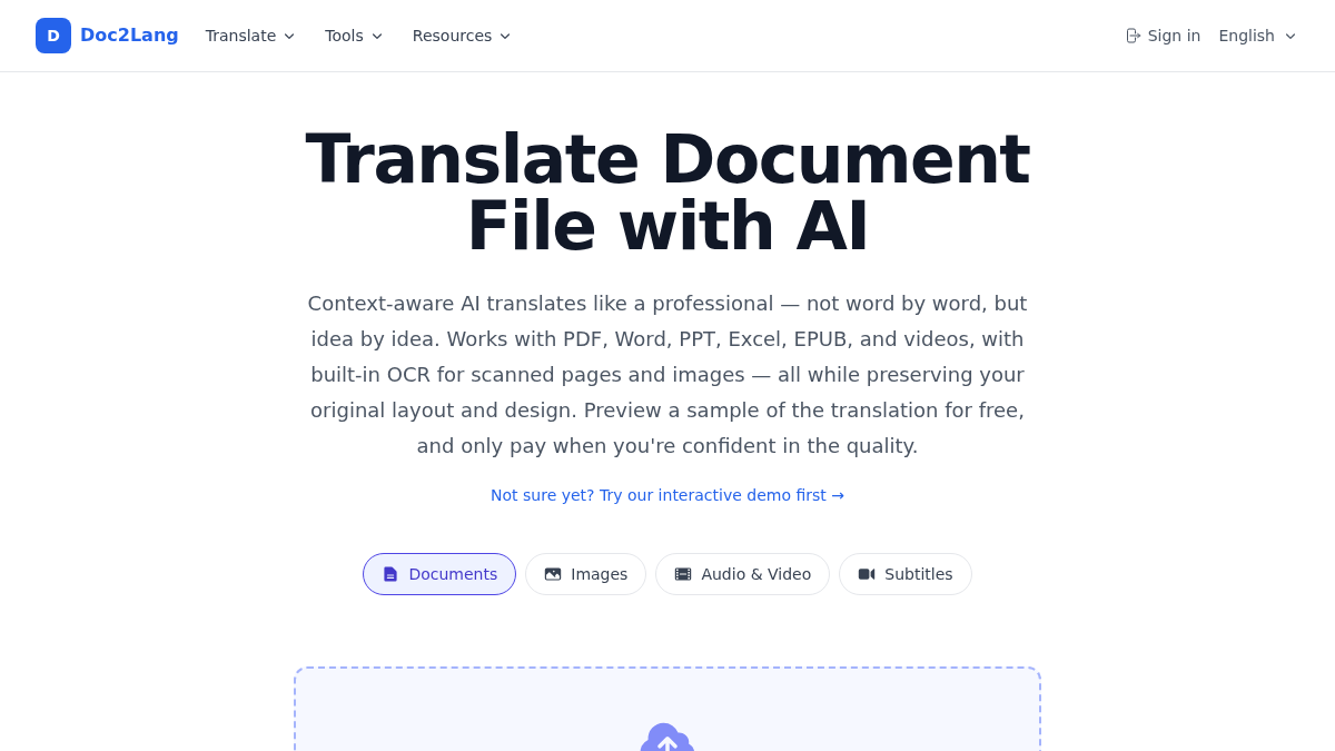 doc2lang.com 官网首页截图