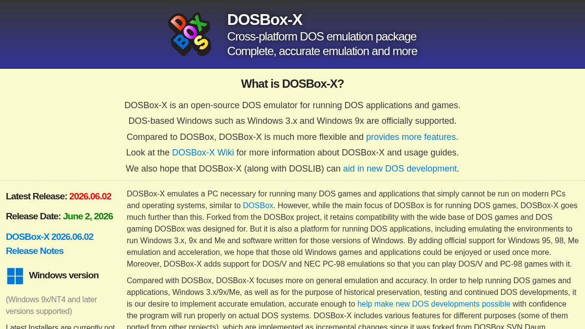 dosbox-x.com 官网首页截图