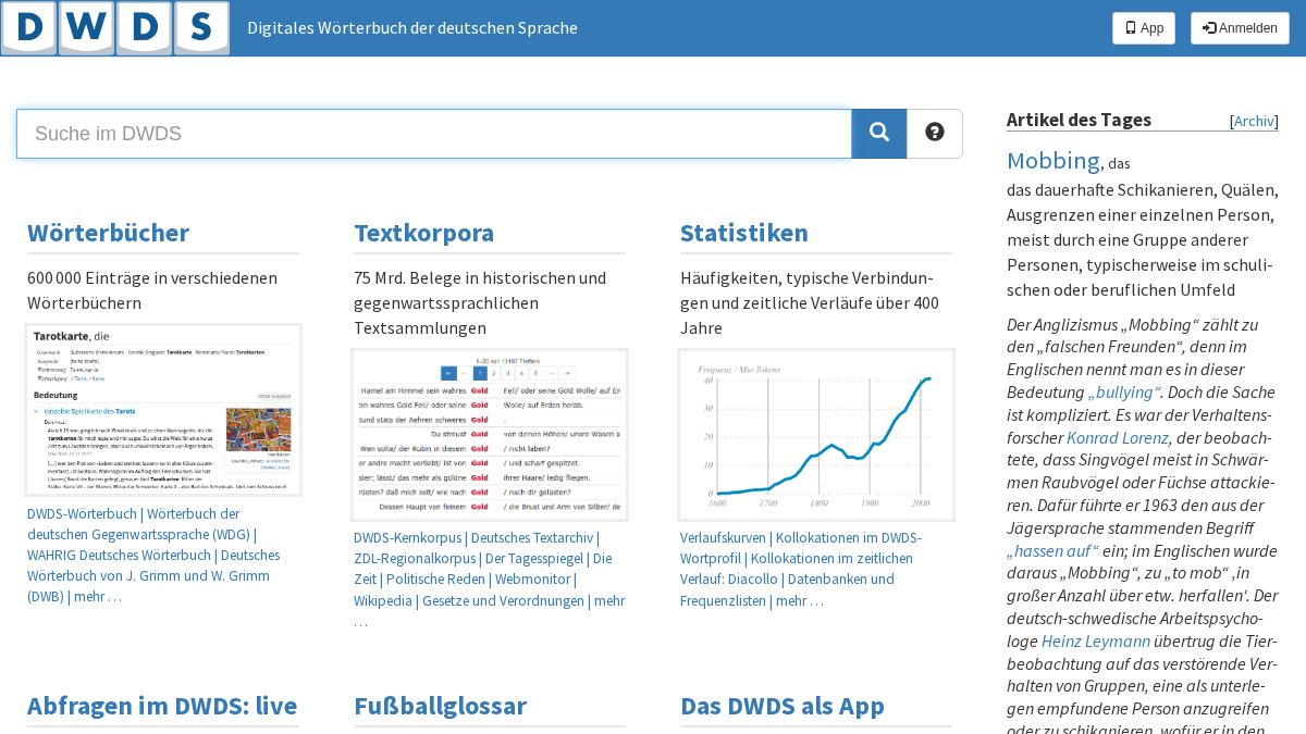dwds.de 官网首页截图