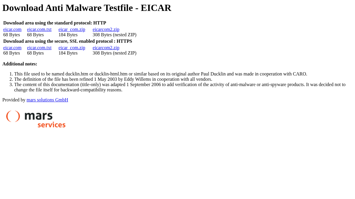 eicar.eu 官网首页截图