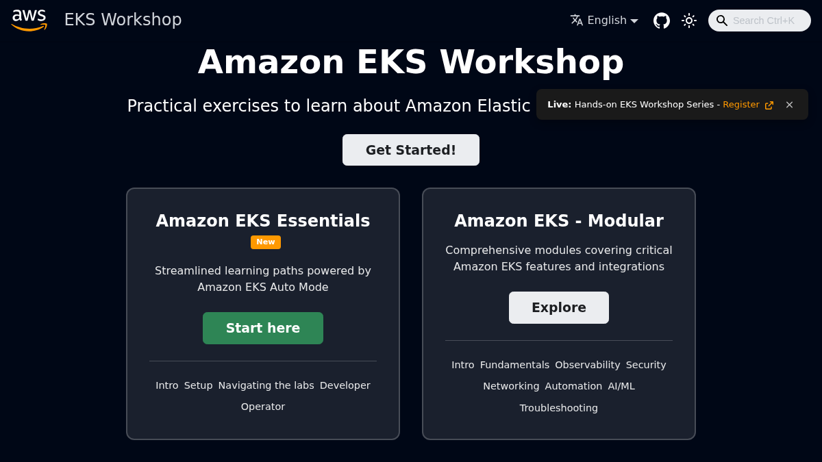 eksworkshop.com 官网首页截图
