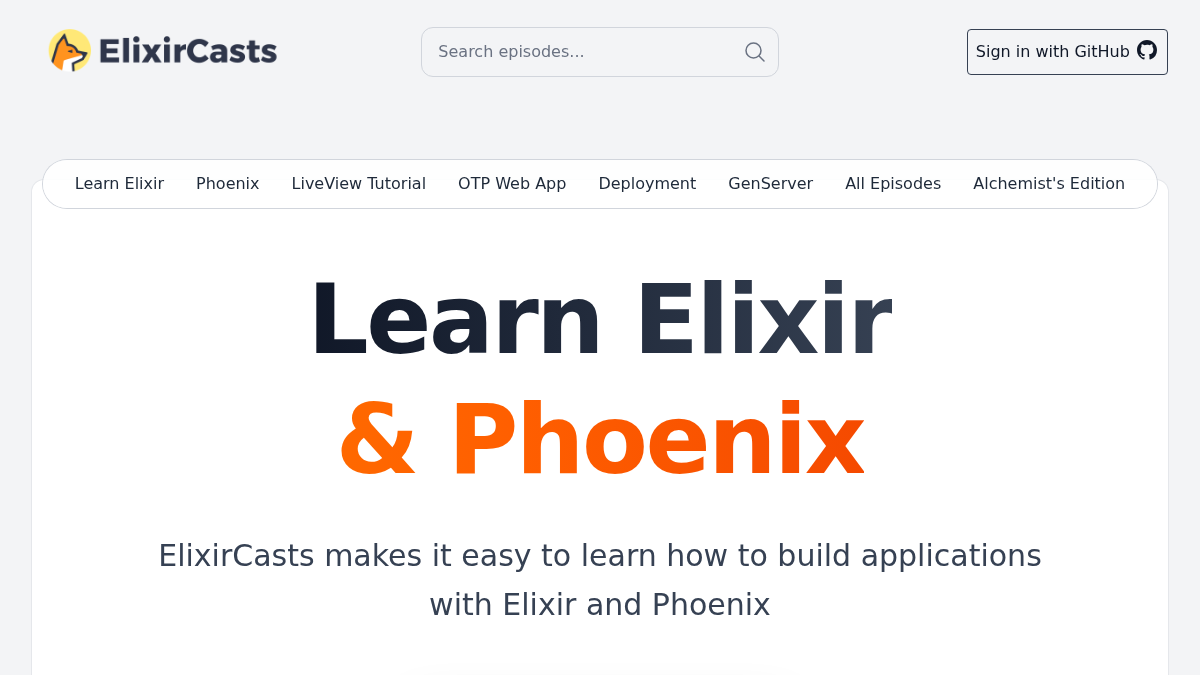 elixircasts.io 官网首页截图