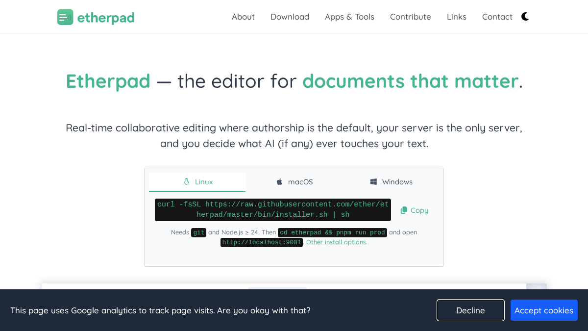etherpad.org 官网首页截图