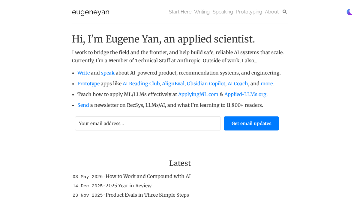 eugeneyan.com 官网首页截图
