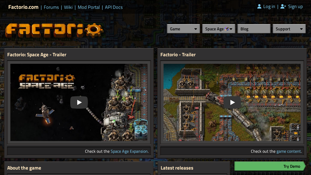 factorio.com 官网首页截图