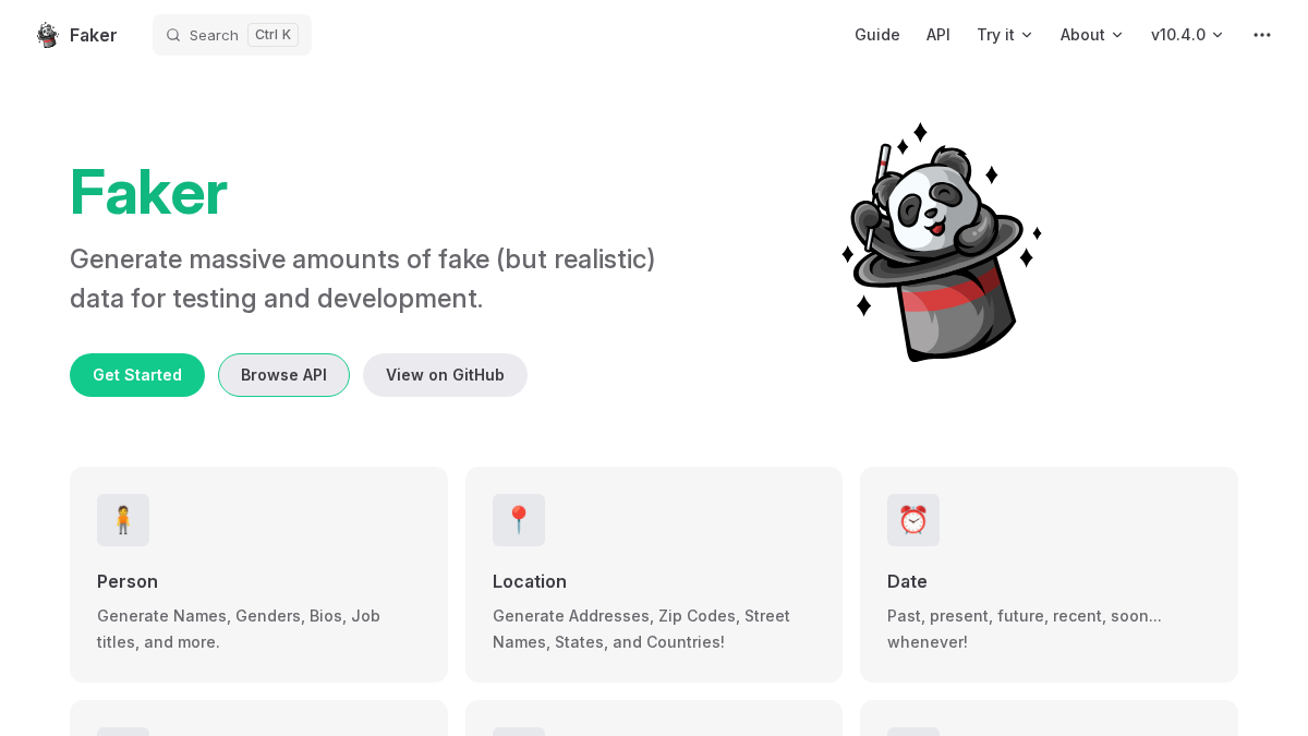 fakerjs.dev 官网首页截图