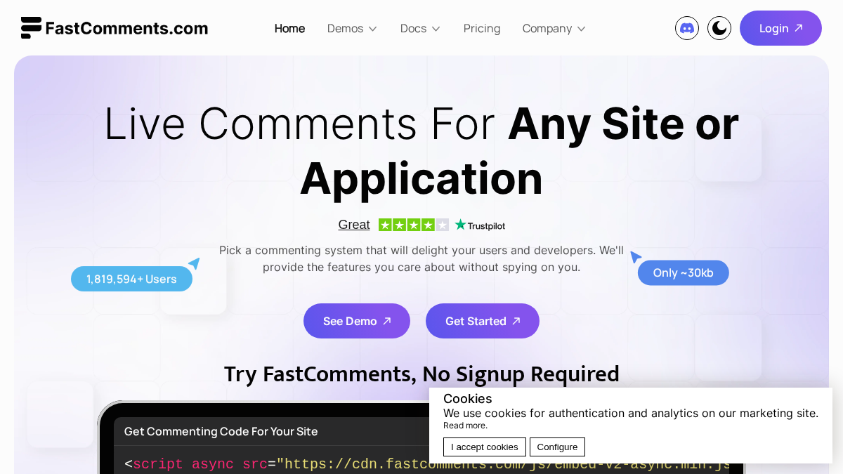 fastcomments.com 官网首页截图