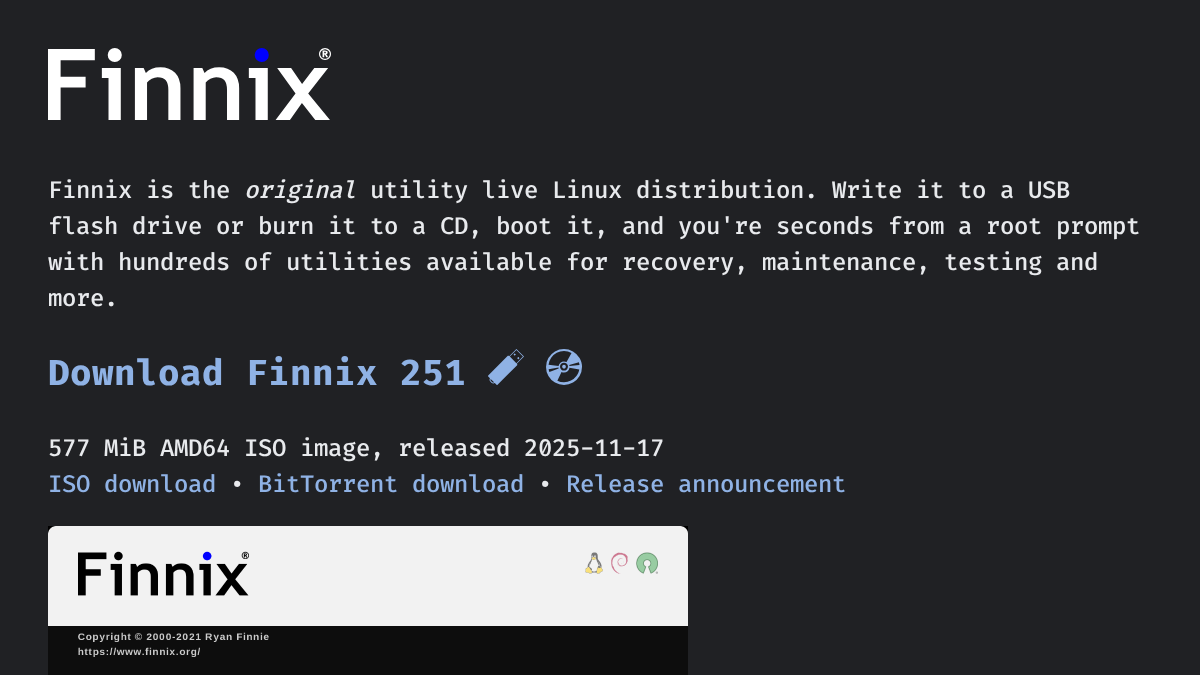 finnix.org 官网首页截图