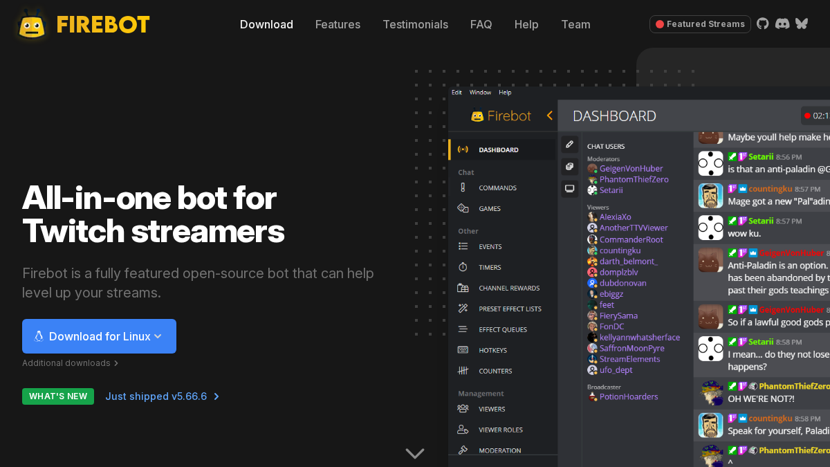 firebot.app 官网首页截图