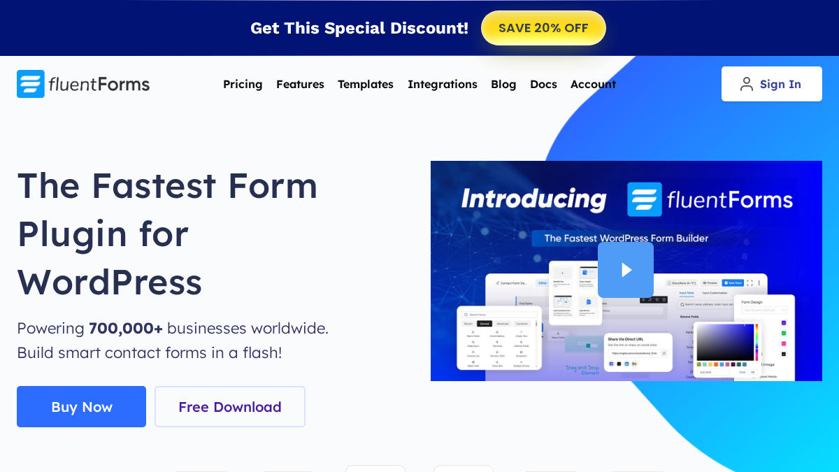 fluentforms.com 官网首页截图