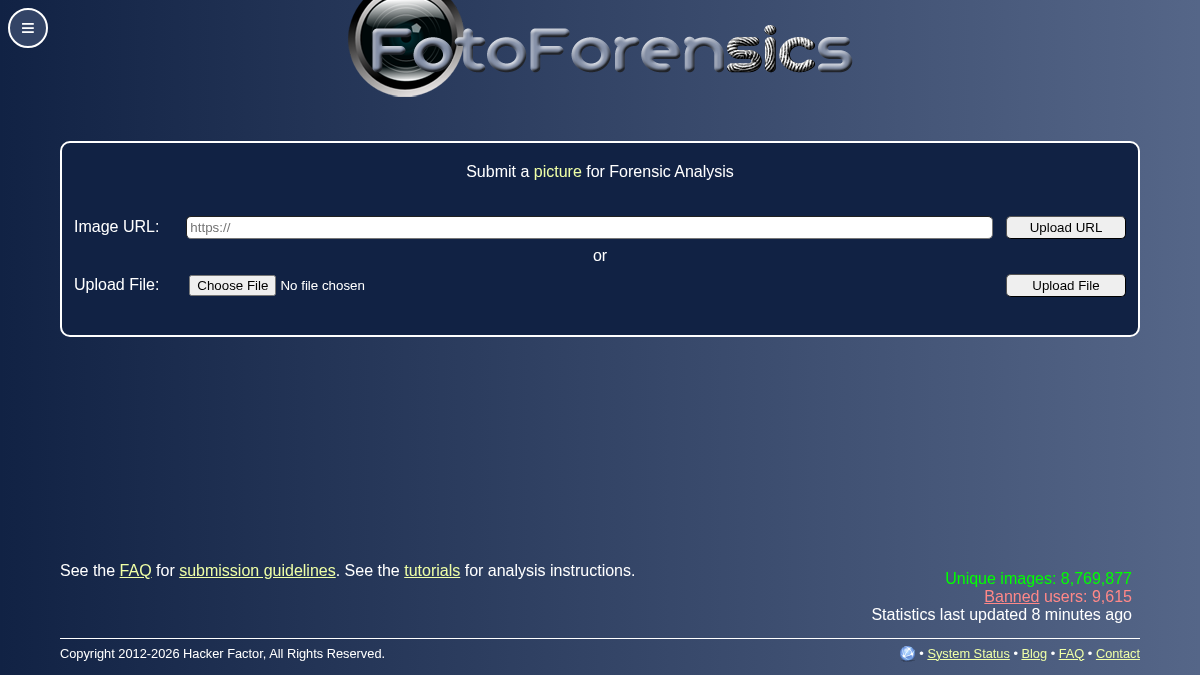 fotoforensics.net 官网首页截图