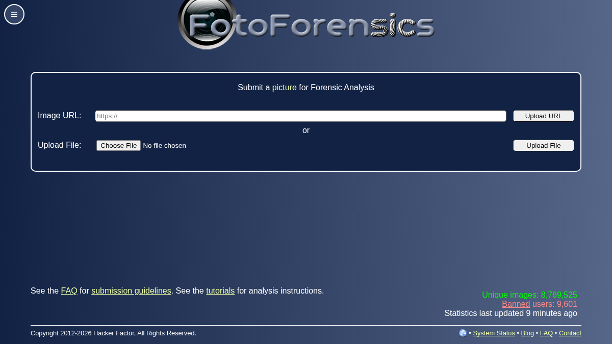 fotoforensics.org 官网首页截图